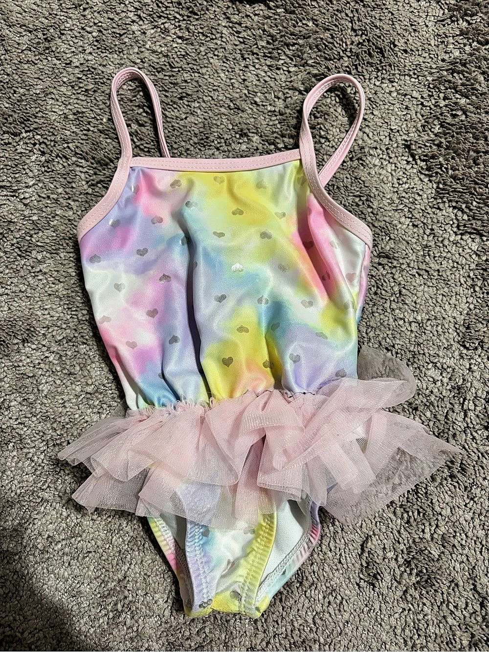 Wonder Nation Toddler Girls Pastel Tie Dye Heart Tutu Swimsuit Pastel Tie Dye